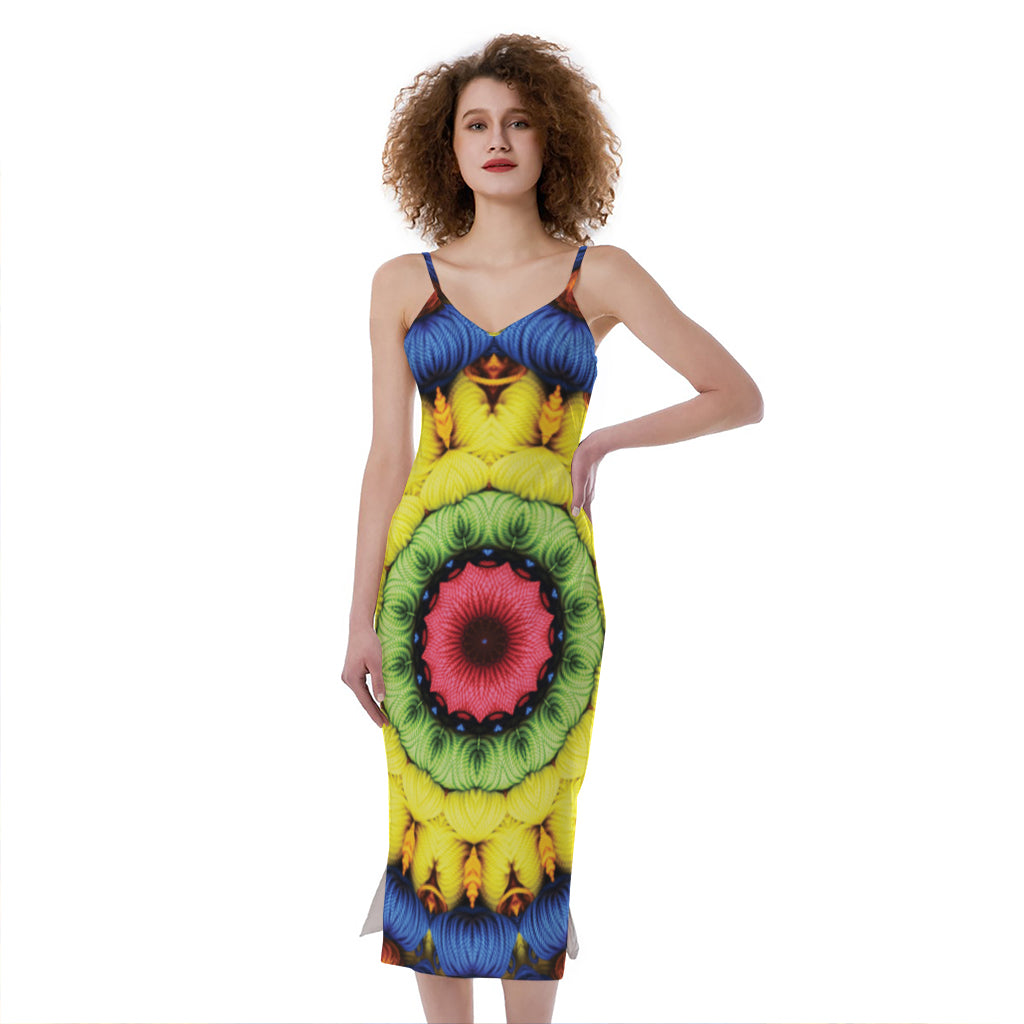 Colorful Kaleidoscope Print Slim Fit Midi Cami Dress