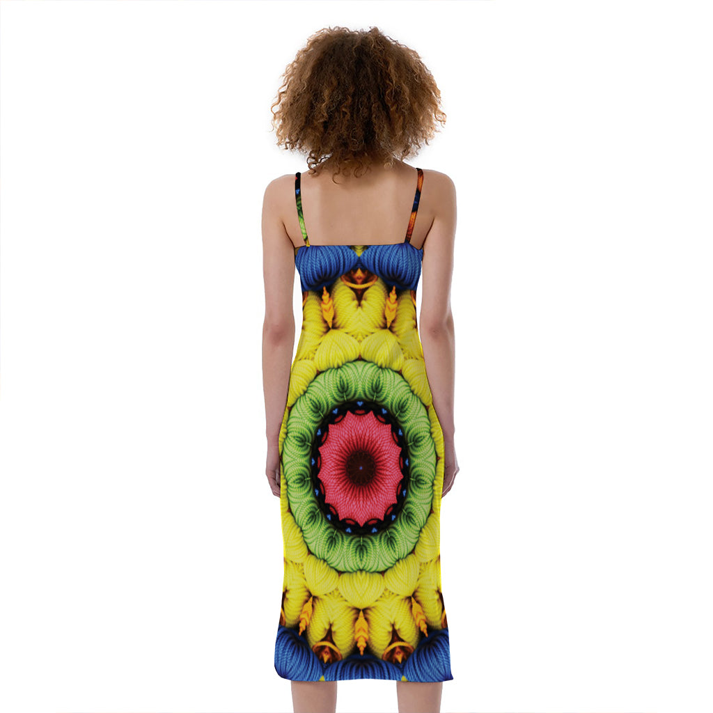 Colorful Kaleidoscope Print Slim Fit Midi Cami Dress