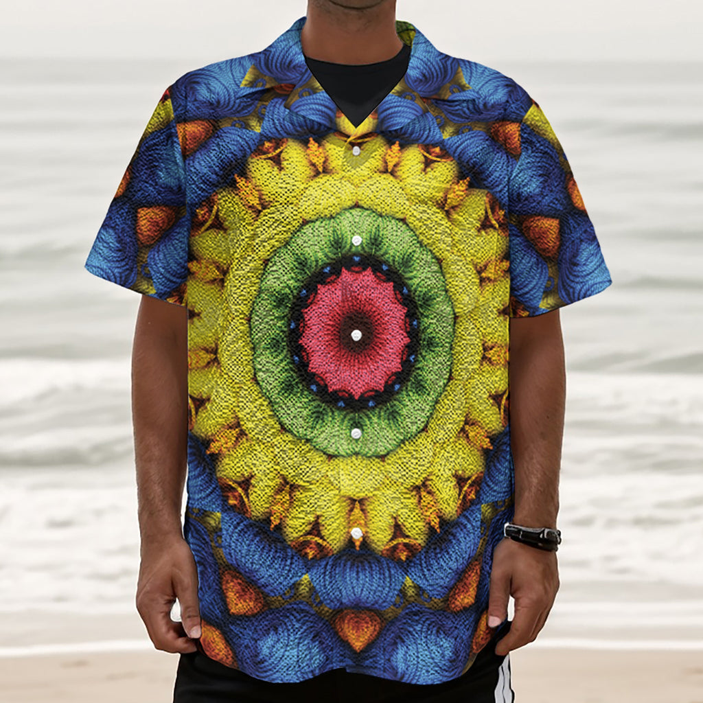 Colorful Kaleidoscope Print Textured Short Sleeve Shirt