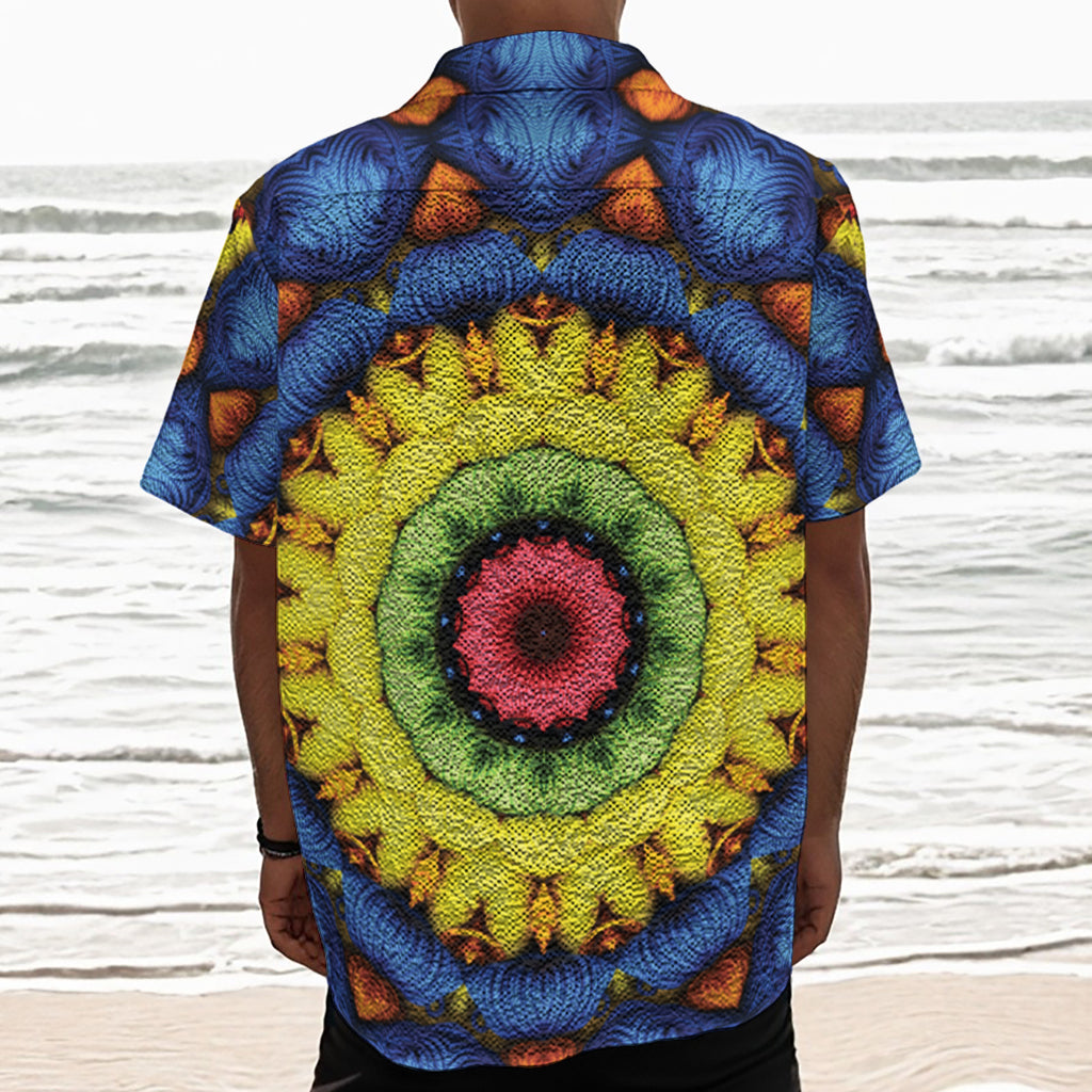 Colorful Kaleidoscope Print Textured Short Sleeve Shirt