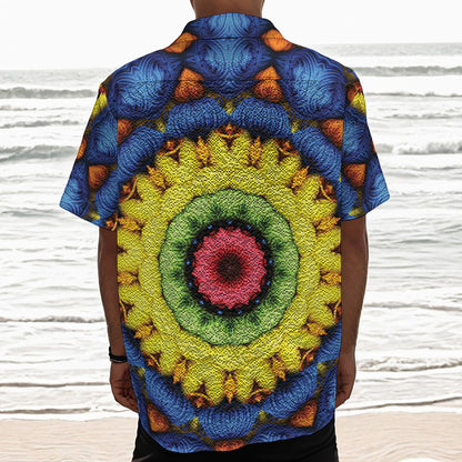 Colorful Kaleidoscope Print Textured Short Sleeve Shirt