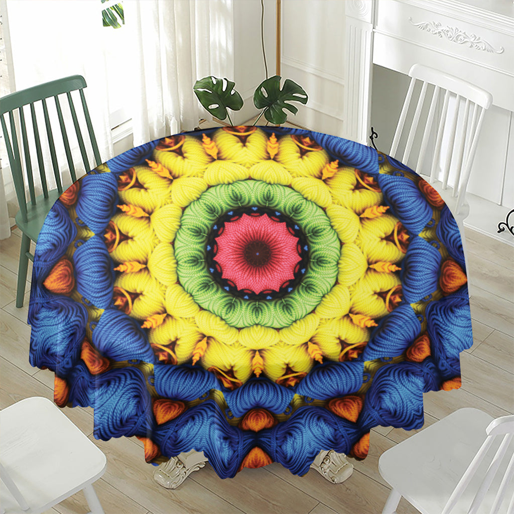 Colorful Kaleidoscope Print Waterproof Round Tablecloth
