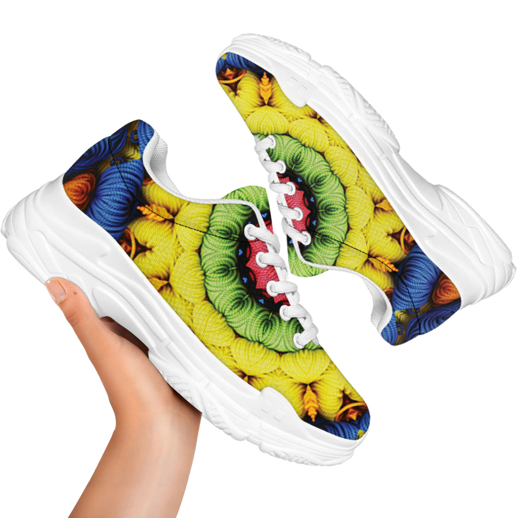 Colorful Kaleidoscope Print White Chunky Shoes