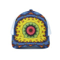 Colorful Kaleidoscope Print White Mesh Trucker Hat