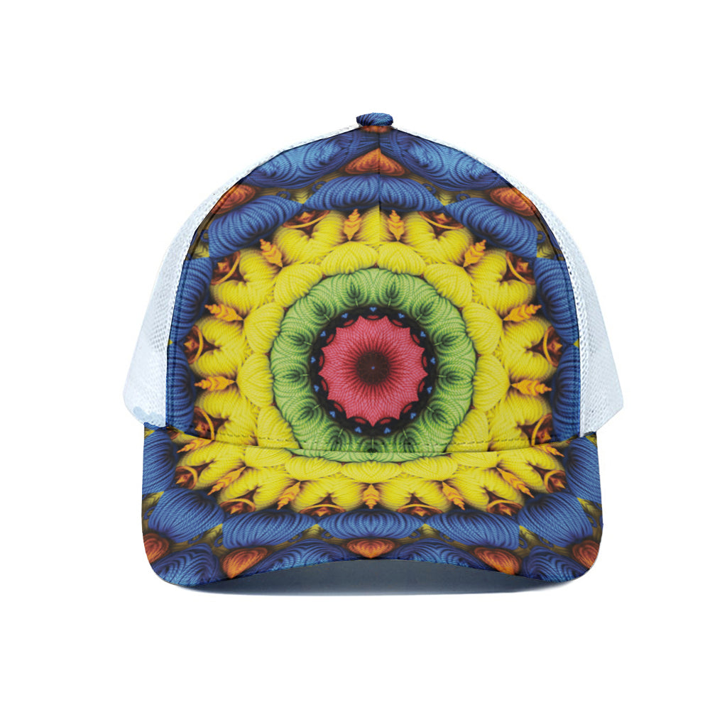 Colorful Kaleidoscope Print White Mesh Trucker Cap