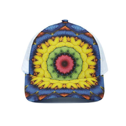 Colorful Kaleidoscope Print White Mesh Trucker Cap