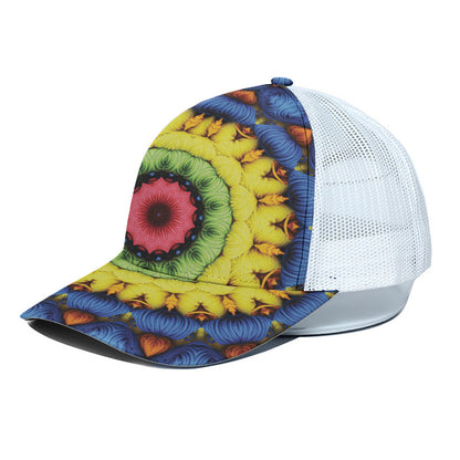 Colorful Kaleidoscope Print White Mesh Trucker Cap