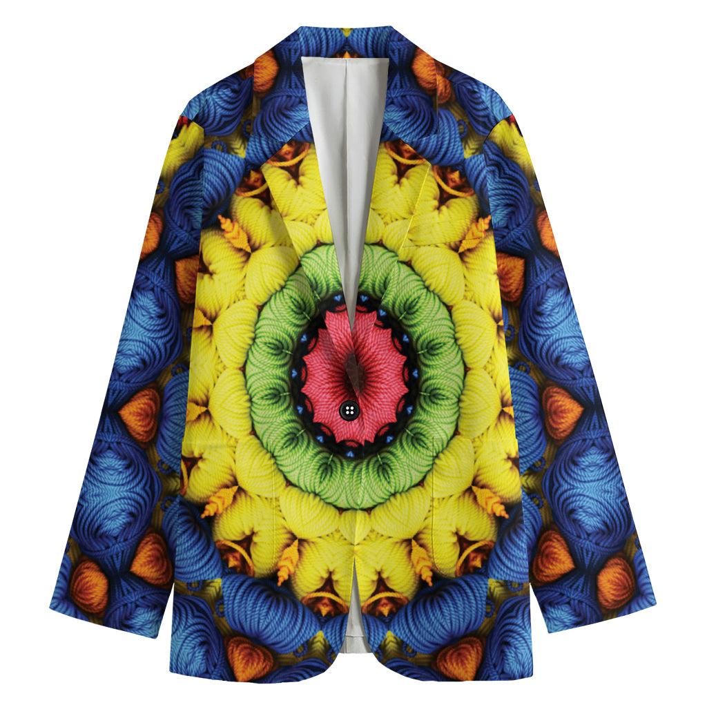 Colorful Kaleidoscope Print Women's Cotton Blazer