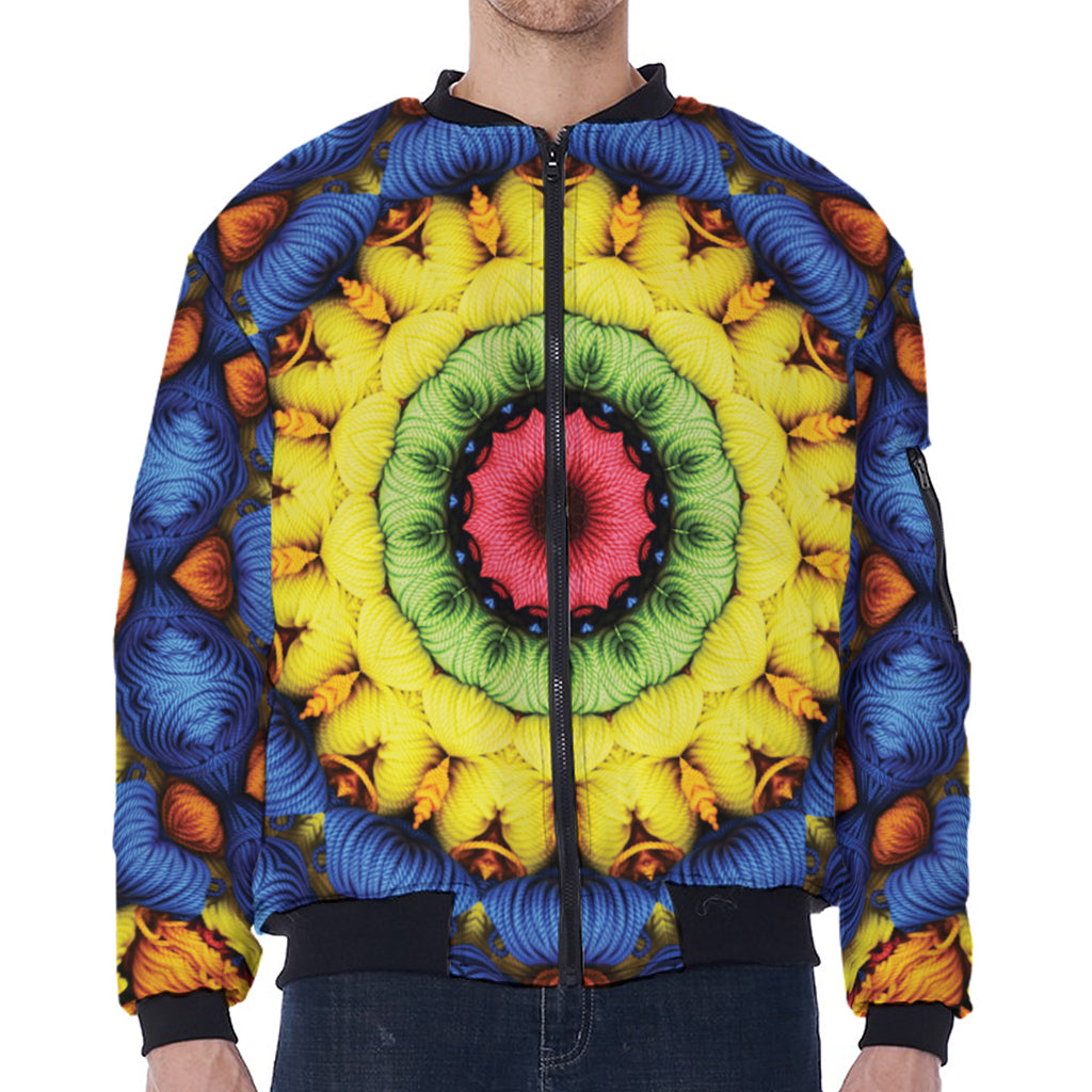 Colorful Kaleidoscope Print Zip Sleeve Bomber Jacket