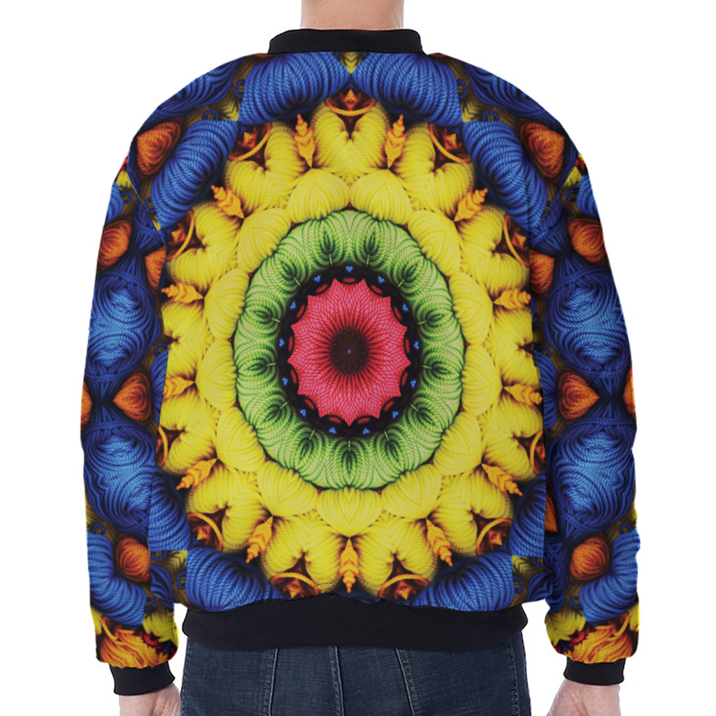 Colorful Kaleidoscope Print Zip Sleeve Bomber Jacket