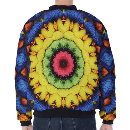 Colorful Kaleidoscope Print Zip Sleeve Bomber Jacket