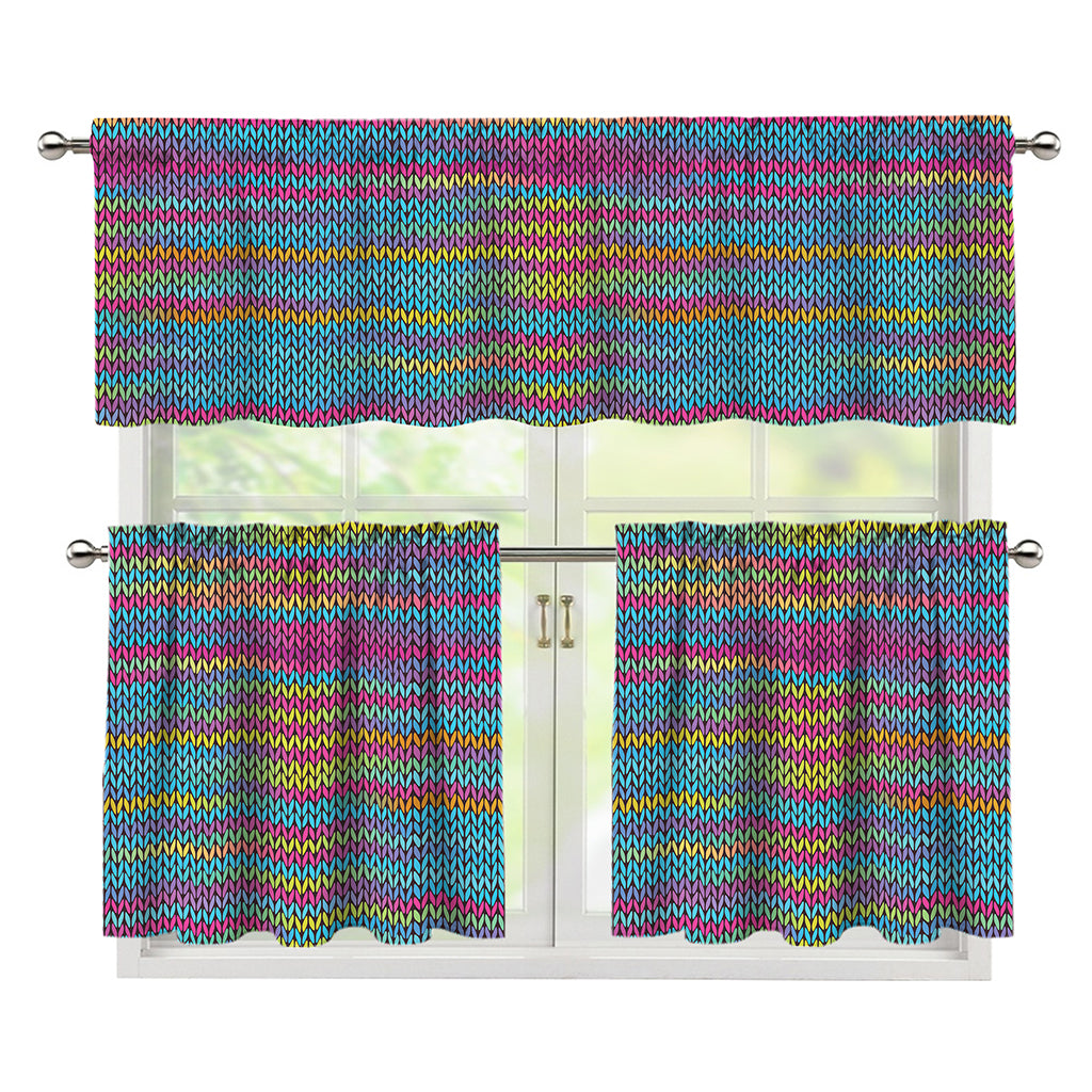 Colorful Knitted Pattern Print 3 Piece Kitchen Curtains