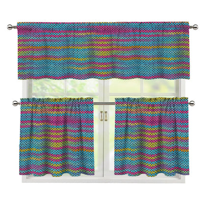 Colorful Knitted Pattern Print 3 Piece Kitchen Curtains