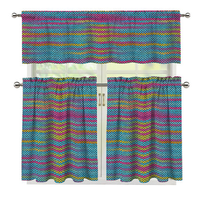 Colorful Knitted Pattern Print 3 Piece Kitchen Curtains