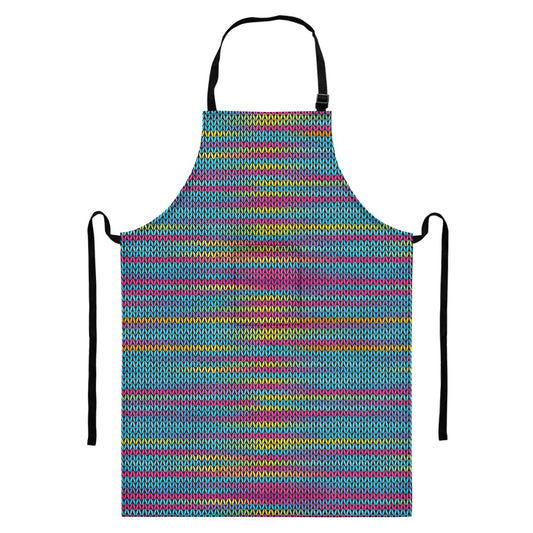 Colorful Knitted Pattern Print Bib Apron With Pocket