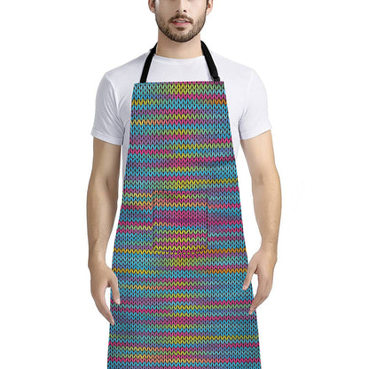 Colorful Knitted Pattern Print Bib Apron With Pocket