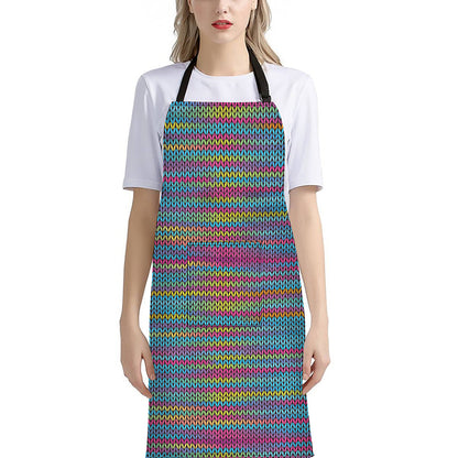 Colorful Knitted Pattern Print Bib Apron With Pocket