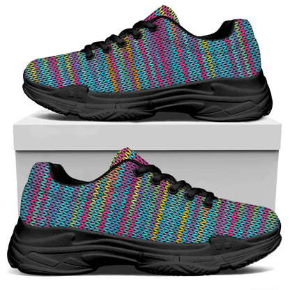 Colorful Knitted Pattern Print Black Chunky Shoes