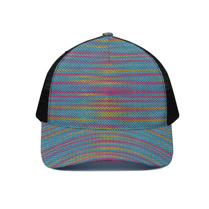 Colorful Knitted Pattern Print Black Mesh Trucker Cap