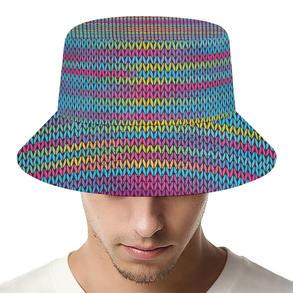Colorful Knitted Pattern Print Bucket Hat