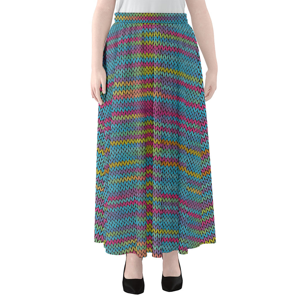 Colorful Knitted Pattern Print Chiffon Maxi Skirt