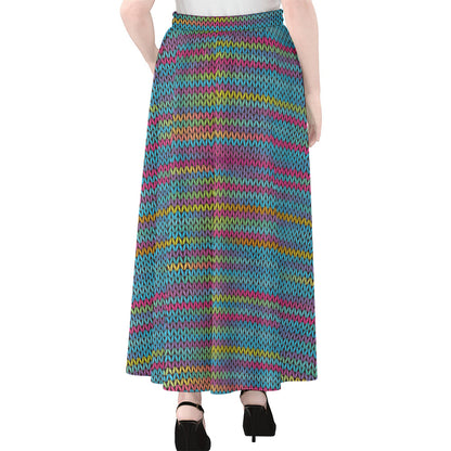 Colorful Knitted Pattern Print Chiffon Maxi Skirt