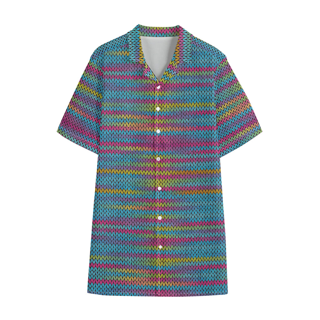 Colorful Knitted Pattern Print Cotton Hawaiian Shirt