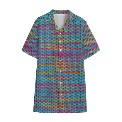 Colorful Knitted Pattern Print Cotton Hawaiian Shirt