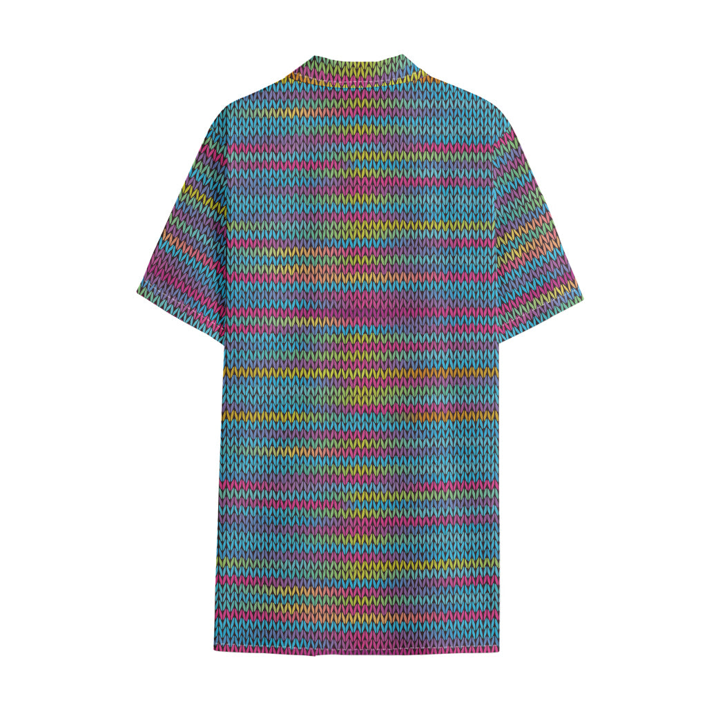 Colorful Knitted Pattern Print Cotton Hawaiian Shirt