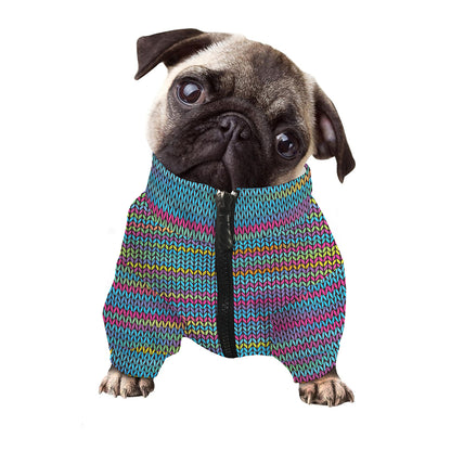 Colorful Knitted Pattern Print Dog Zip Up Jacket