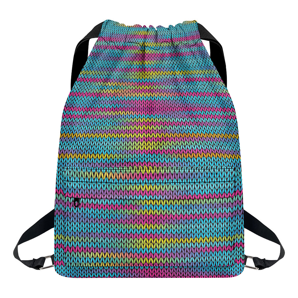 Colorful Knitted Pattern Print Drawstring Backpack