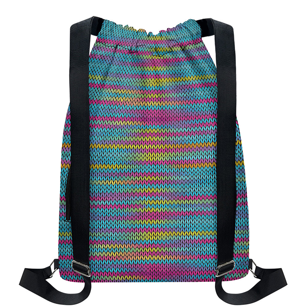 Colorful Knitted Pattern Print Drawstring Backpack