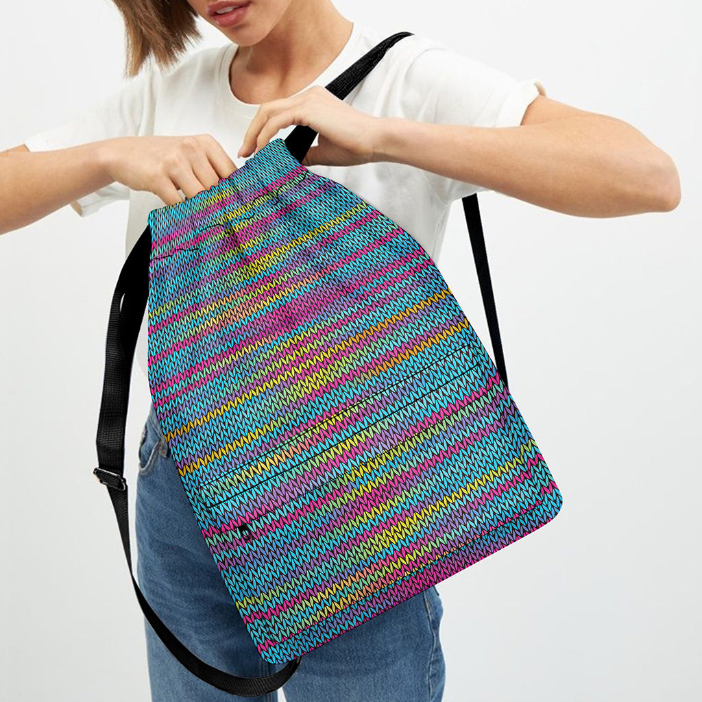 Colorful Knitted Pattern Print Drawstring Backpack