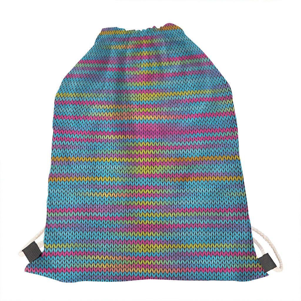 Colorful Knitted Pattern Print Drawstring Bag