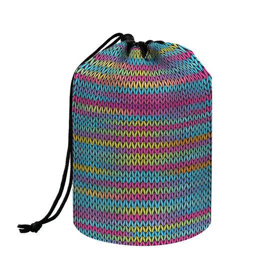 Colorful Knitted Pattern Print Drawstring Makeup Bag