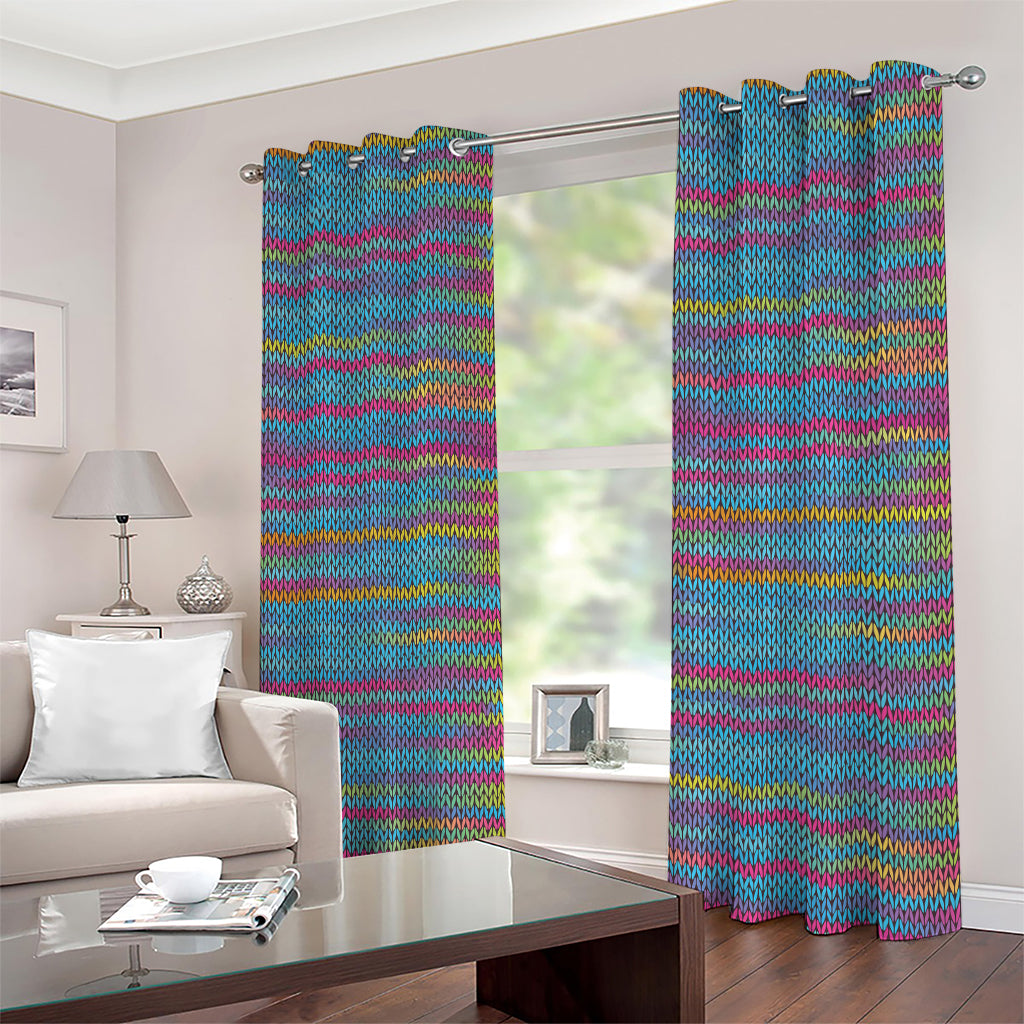 Colorful Knitted Pattern Print Extra Wide Grommet Curtains