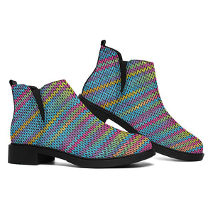 Colorful Knitted Pattern Print Flat Ankle Boots