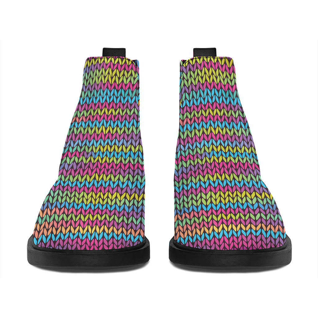 Colorful Knitted Pattern Print Flat Ankle Boots
