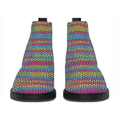 Colorful Knitted Pattern Print Flat Ankle Boots