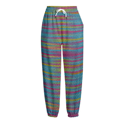Colorful Knitted Pattern Print Fleece Lined Knit Pants
