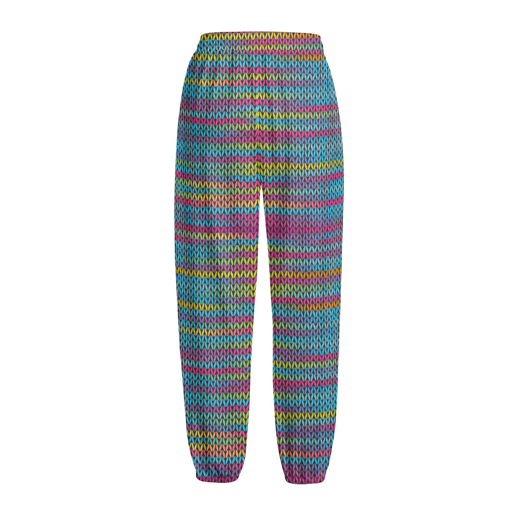 Colorful Knitted Pattern Print Fleece Lined Knit Pants