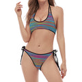Colorful Knitted Pattern Print Halter Scoop Tie Side Bikini