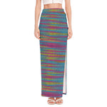 Colorful Knitted Pattern Print High Slit Maxi Skirt