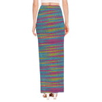 Colorful Knitted Pattern Print High Slit Maxi Skirt