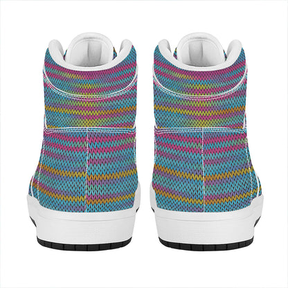 Colorful Knitted Pattern Print High Top Leather Sneakers