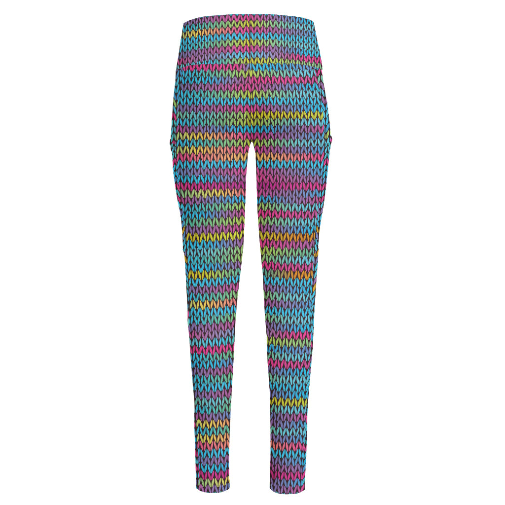 Colorful Knitted Pattern Print High-Waisted Pocket Leggings