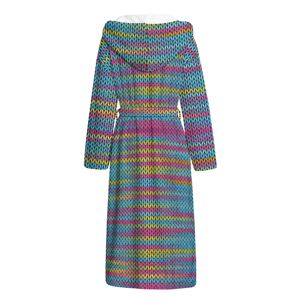 Colorful Knitted Pattern Print Hooded Bathrobe