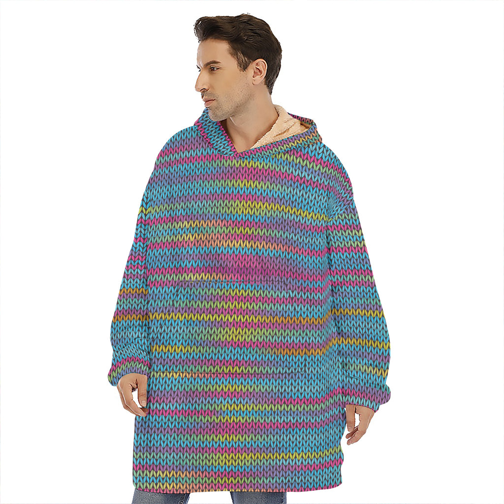 Colorful Knitted Pattern Print Hoodie Blanket
