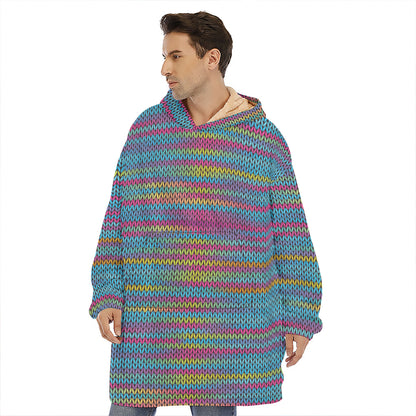 Colorful Knitted Pattern Print Hoodie Blanket