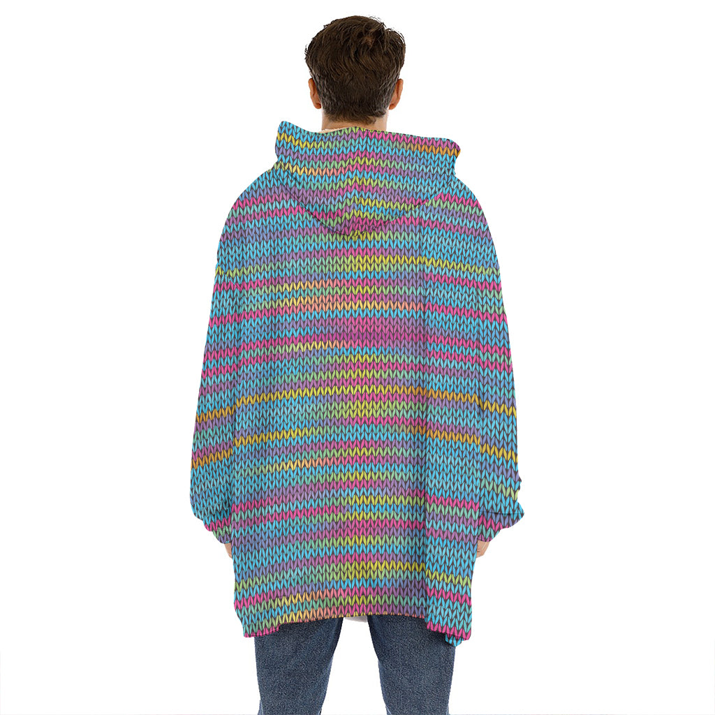 Colorful Knitted Pattern Print Hoodie Blanket
